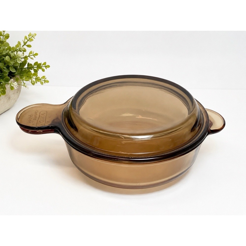 Vision Corning Grab Bowl V-240-B Pyrex Lid P-240-C Vintage Amber Very Nice!